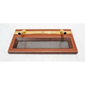 Vintage Mark Cross  Leather / Brass/ Silk Desk Pen holder 11" x 5"/ Italy